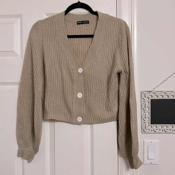Cropped brown knit cardigan - Picture 1 of 3